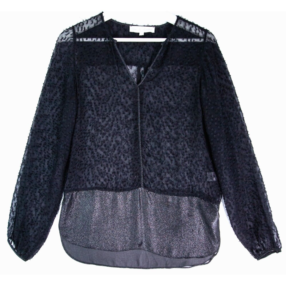 Lola and Sophie Black Long Sleeve Sheer See Through Silk Blouse Women's Size XS